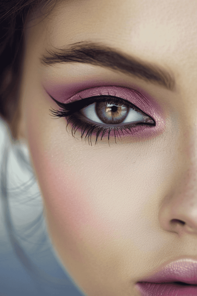 Pink eyeshadow with black liner