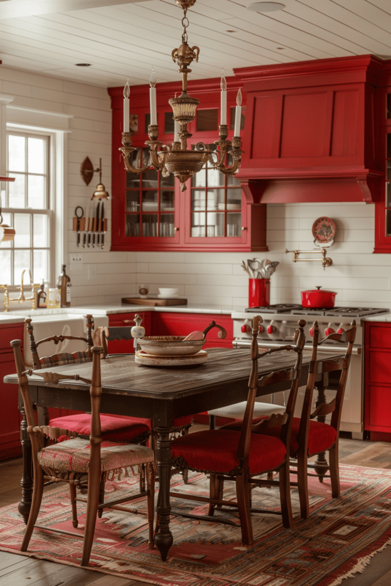 red farmhouse kitchen