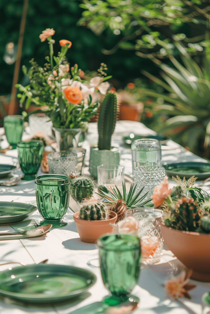 green cactus summer tablescape