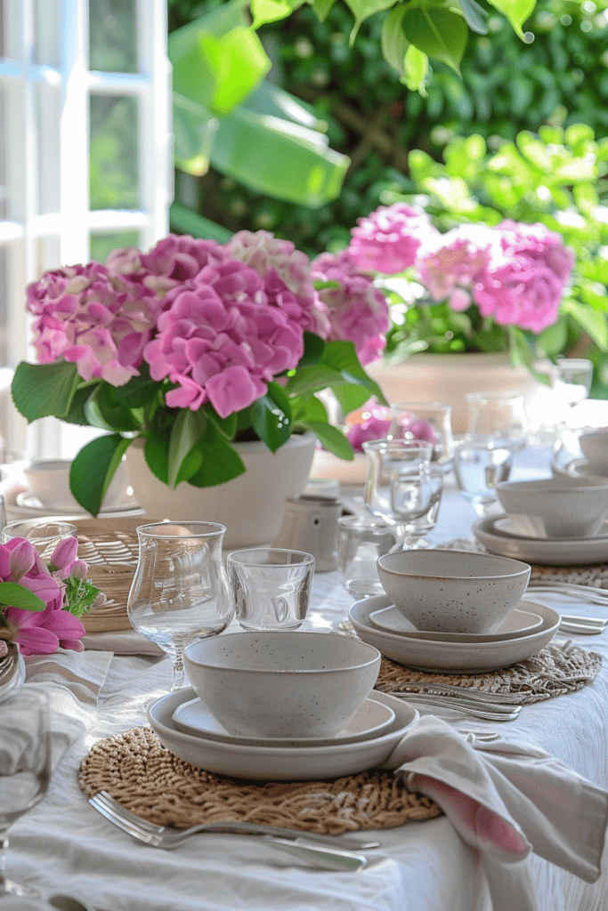 white and pink summer tablescape