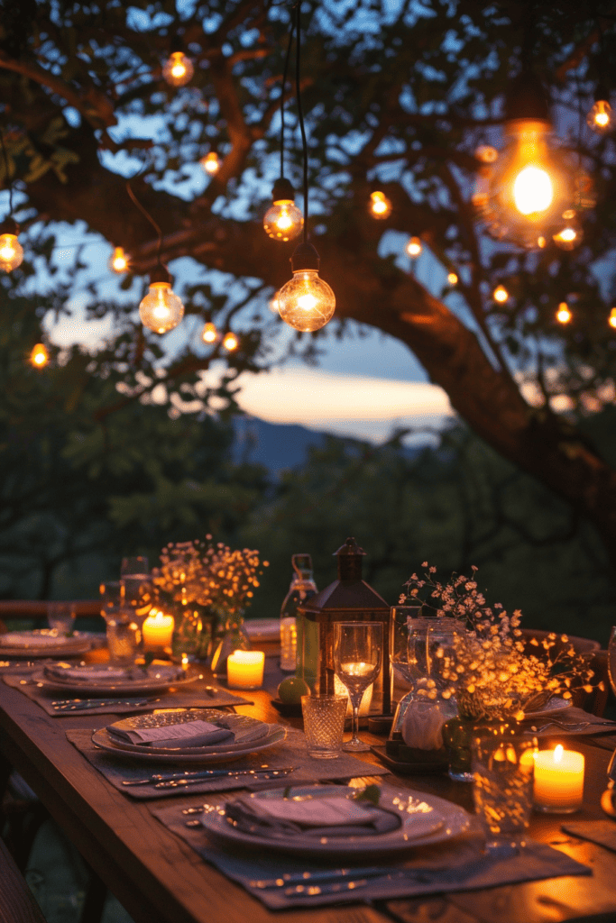 beautiful night time summer table setting