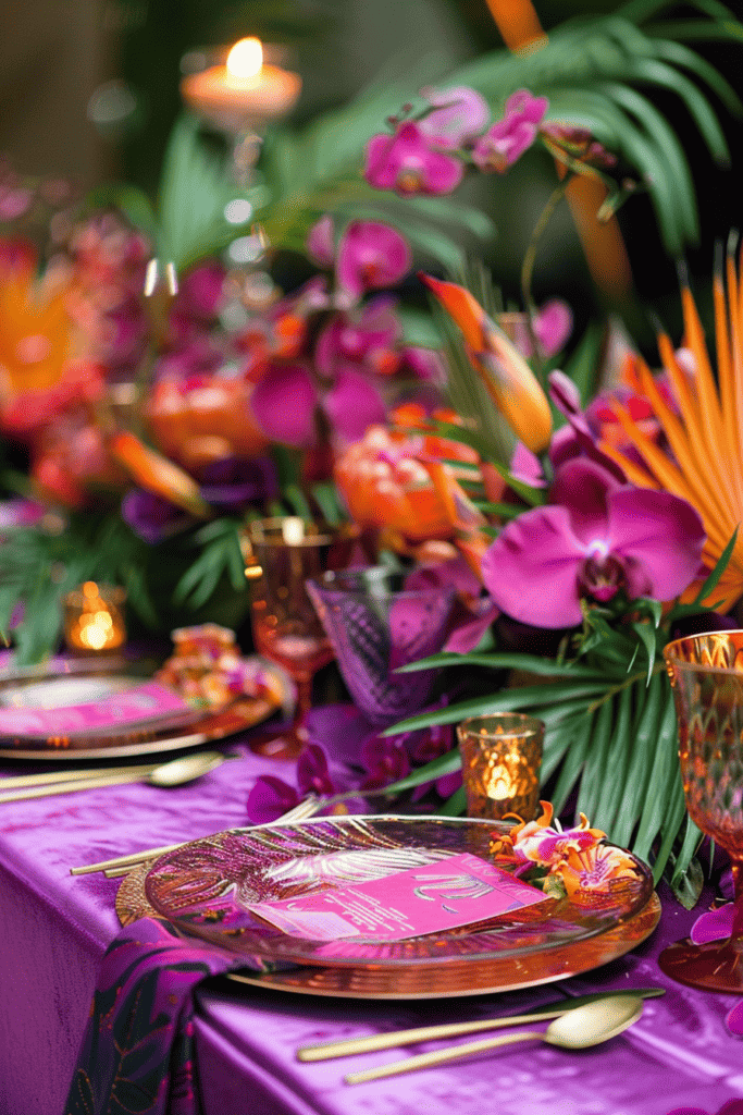 Pink tropical tablescapes