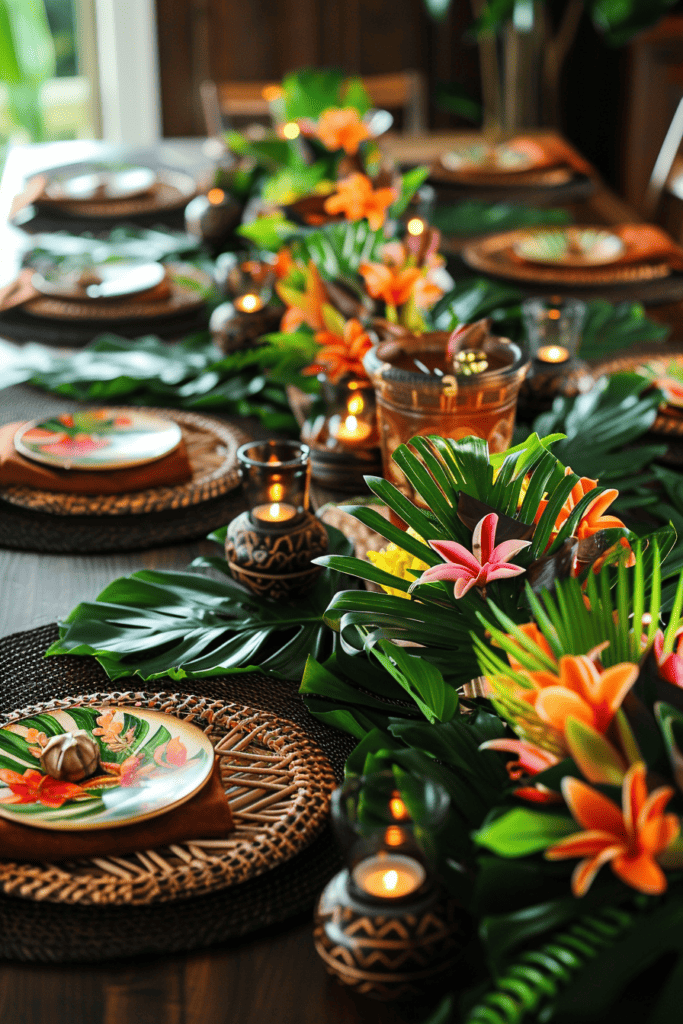 dark colorful tropical tablescape