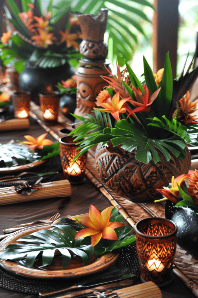 tiki tropical table setting