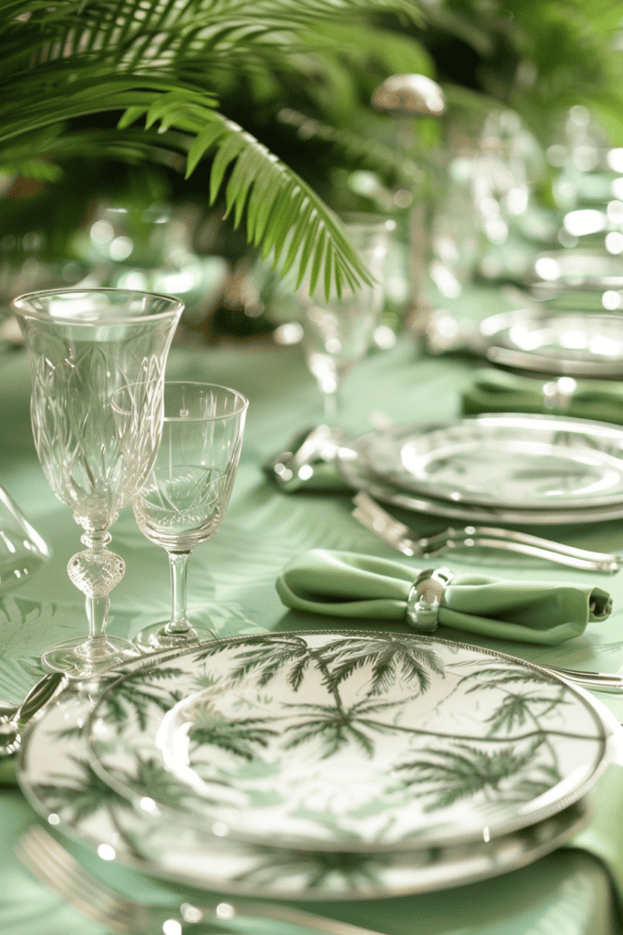 elegant tropical table setting with palm trees