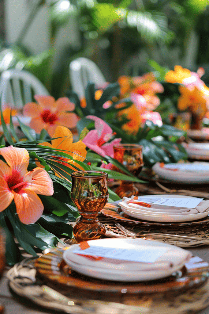 lovely hibiscus tropical table setting 