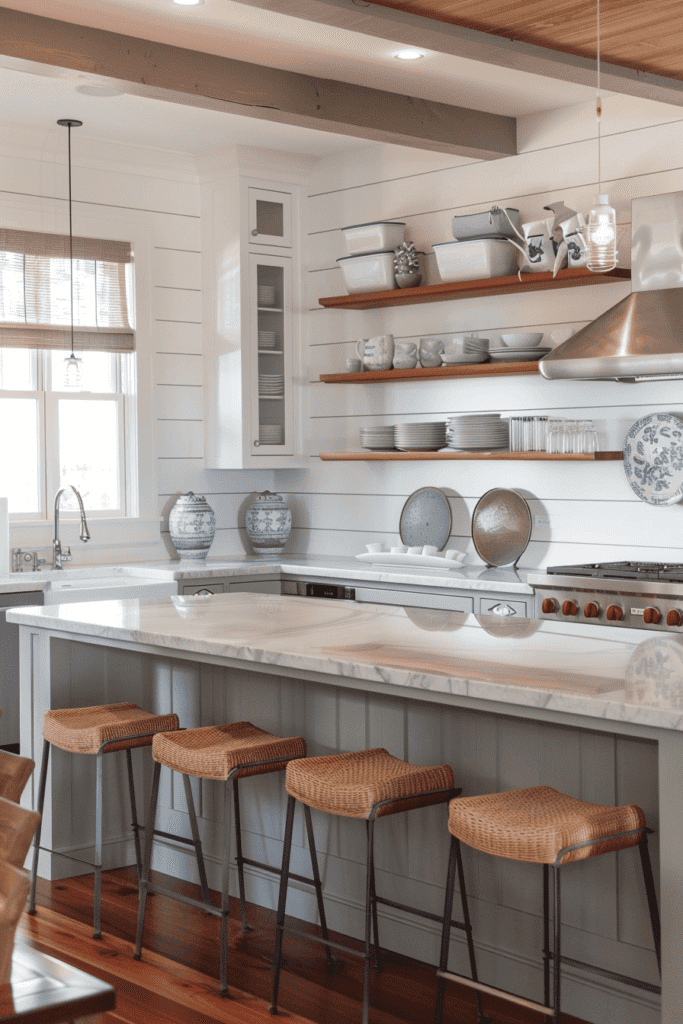 open shelving coastal kitchen