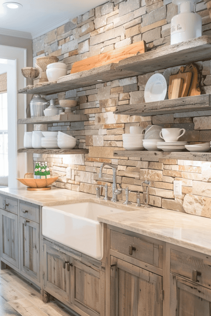 open shelving rustic beach kitchen