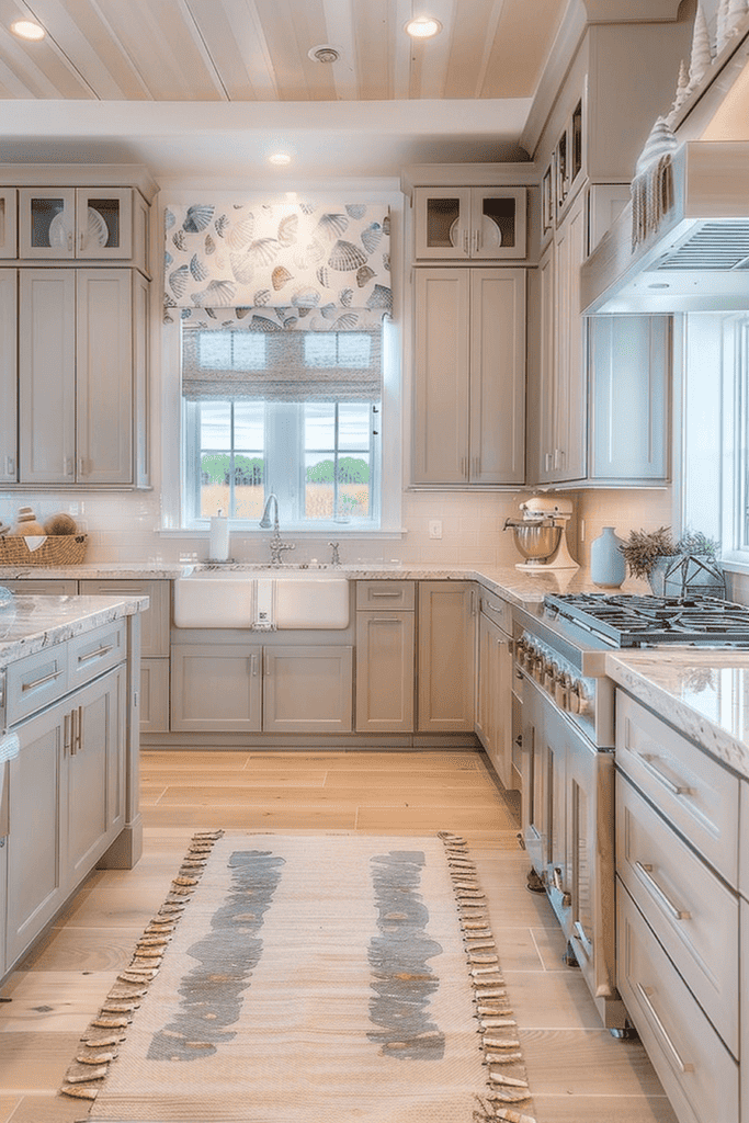 bright light colored coastal kitchen