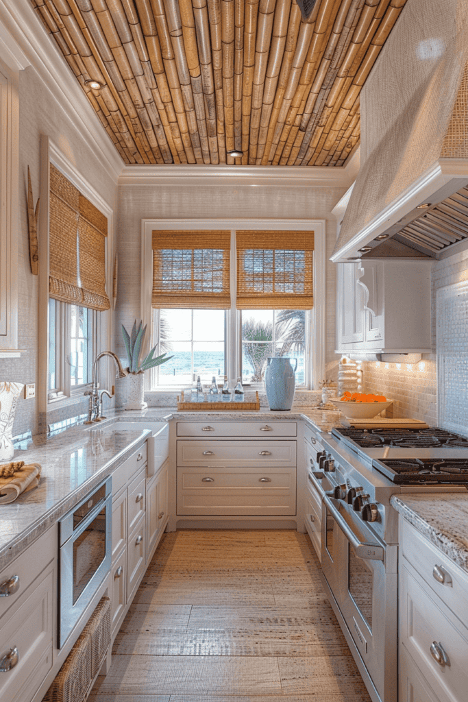 white bamboo coastal kitchen