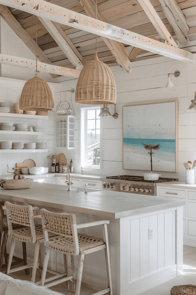 white beachy coastal kitchen