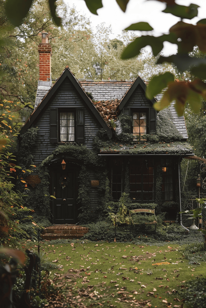 dark cottagecore house with overgrowth