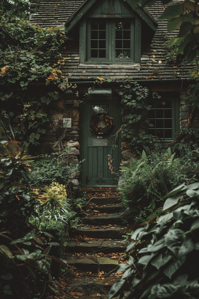 dark green cottagecore home