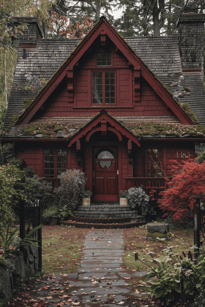 dark red cottagecore house