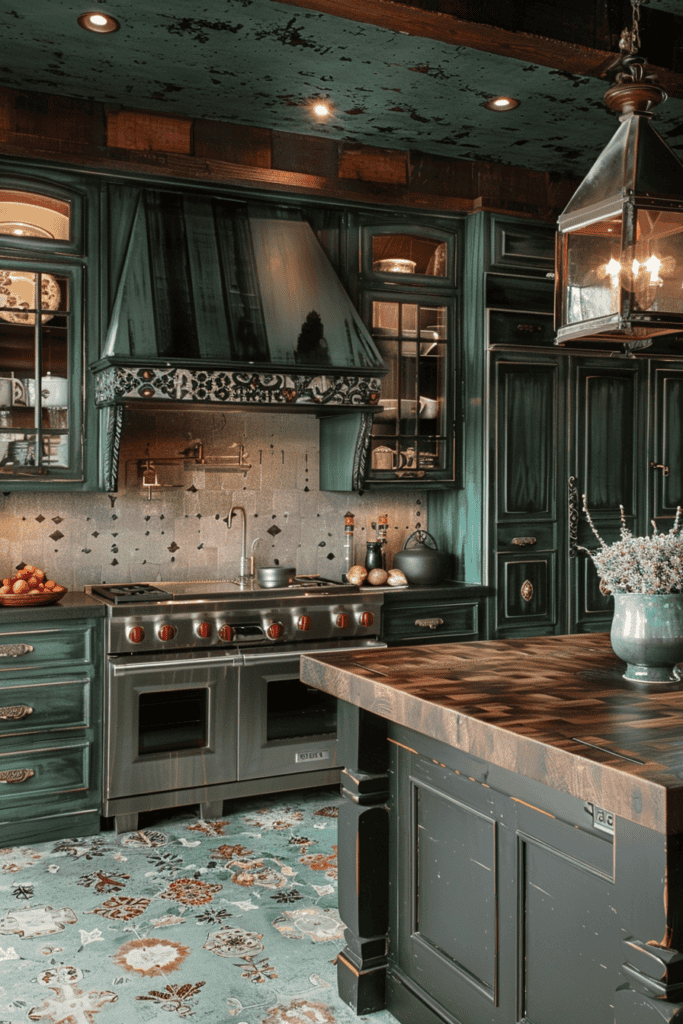 forest green french kitchen 