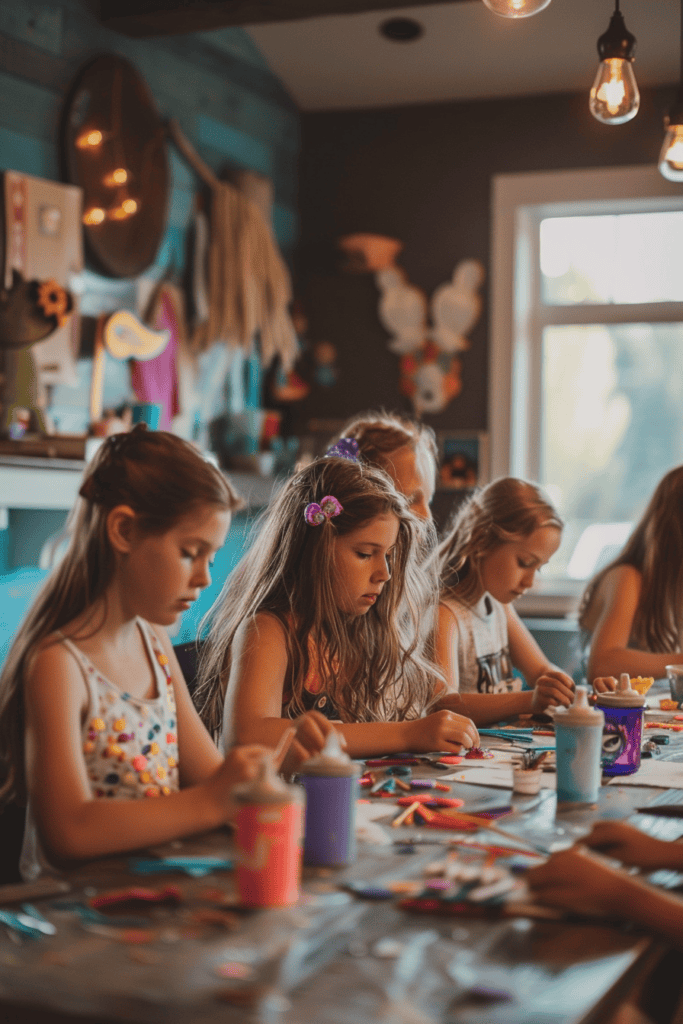 girls doing art at a birthday party