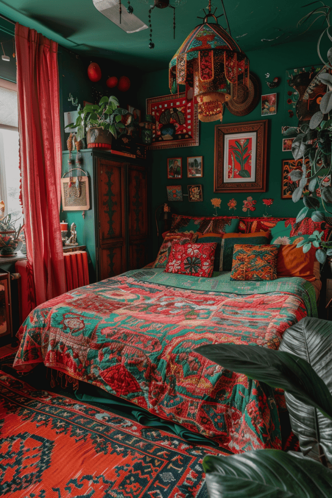  funky retro bedroom with boho vibe