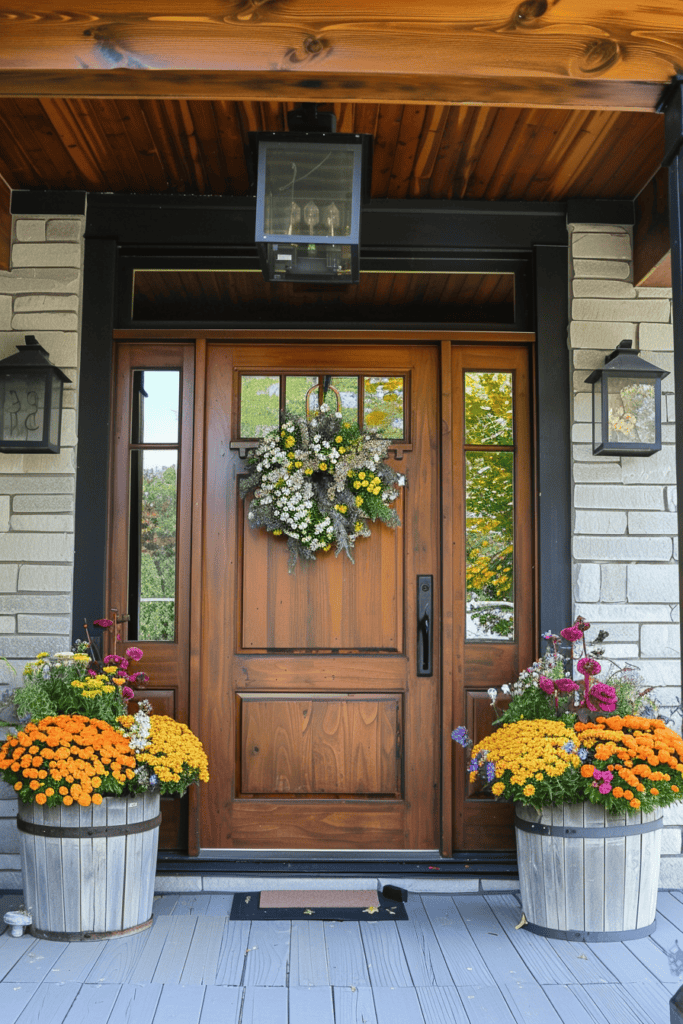 colorful flower pots for a summer front porch 