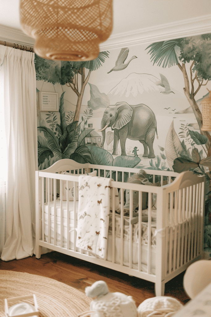 green and white elephant nursery