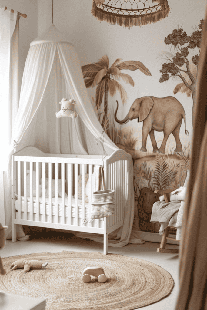 brown and white elephant nursery