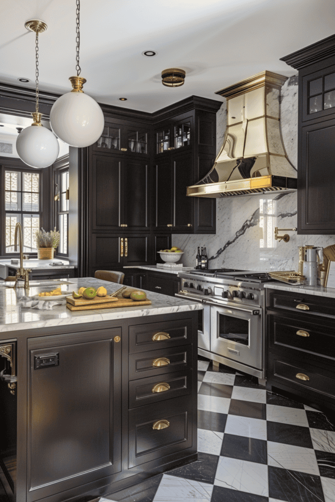 beautiful french kitchen with black and white accents