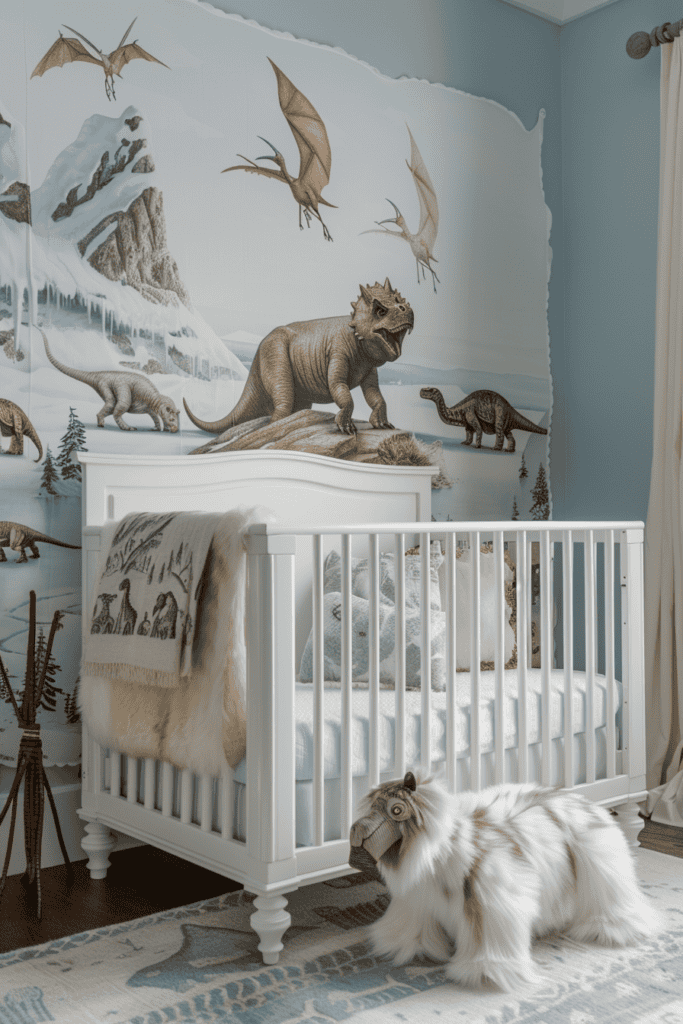 dinos in snow theme nursery 