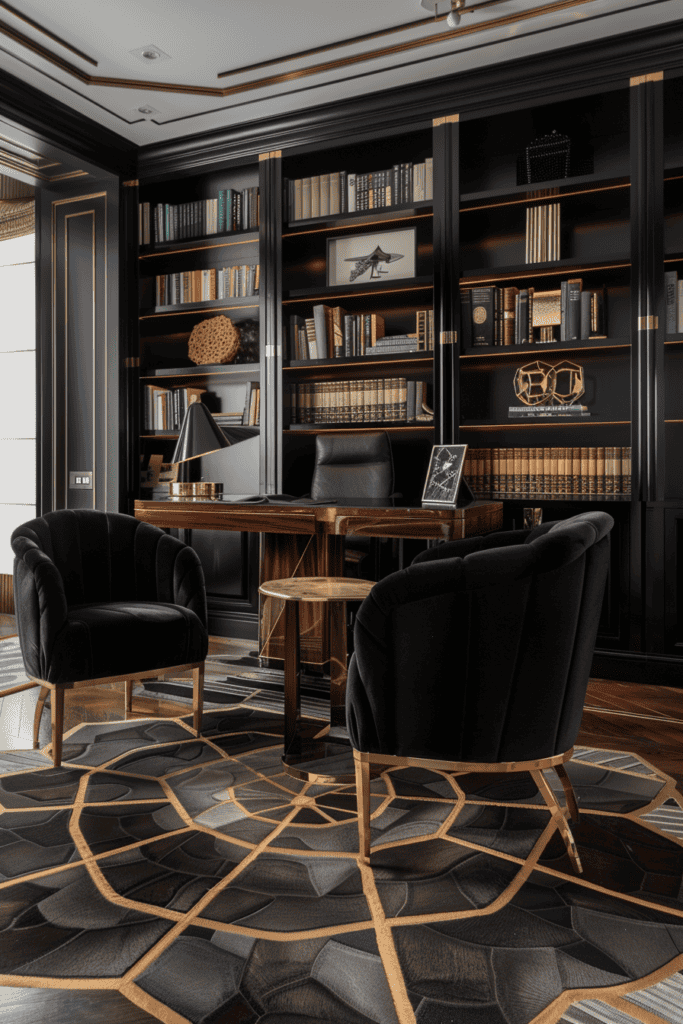 classy art deco styled home library 