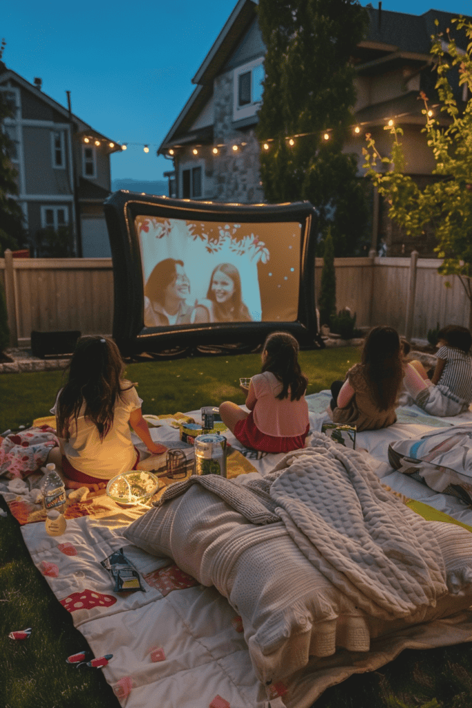 Outdoor Movie Night birthday party for girls