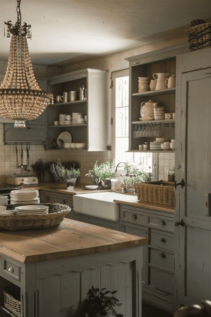 sage green french kitchen 