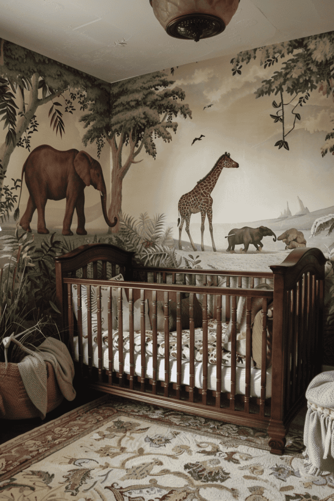 Safari Nursery mural of African animals