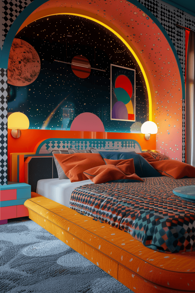  funky retro bedroom with space age vibe