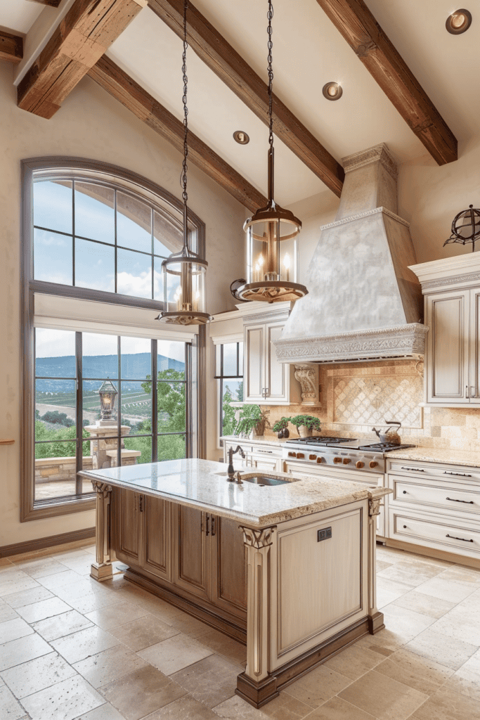 bright and airy Tuscan Kitchen with large window