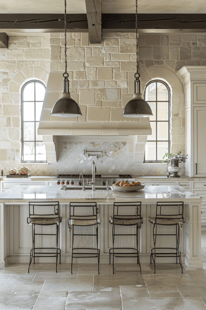 stone and white title in a Tuscan Kitchen