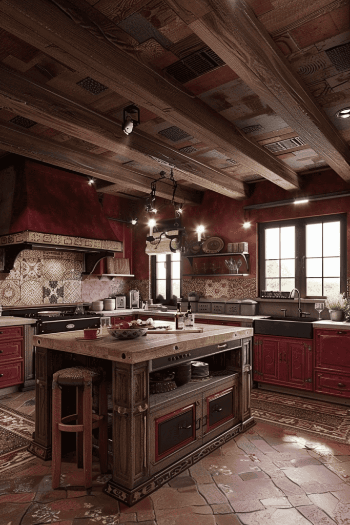 dark red moody Tuscan Kitchen