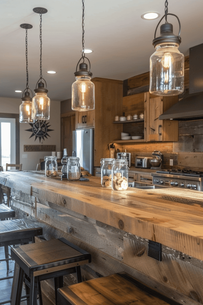 western kitchen bar with lights