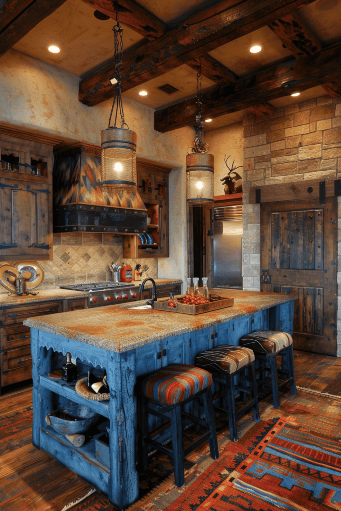 southwestern kitchen colorful island