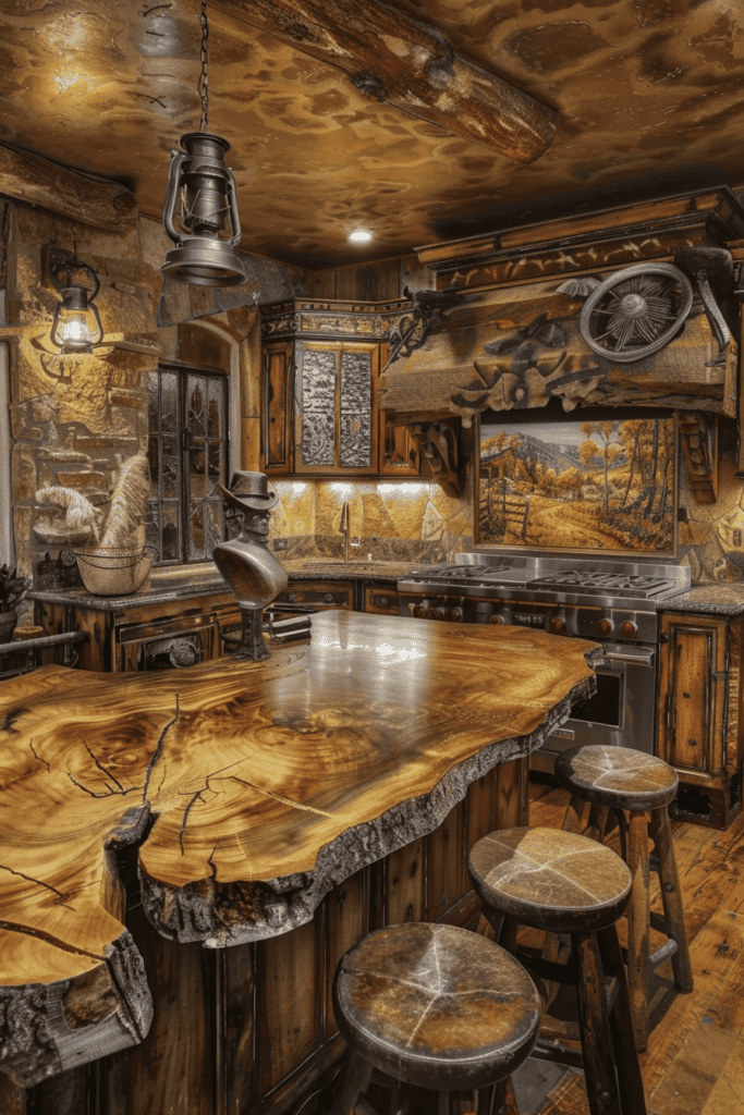 western themed kitchen beautiful wood island