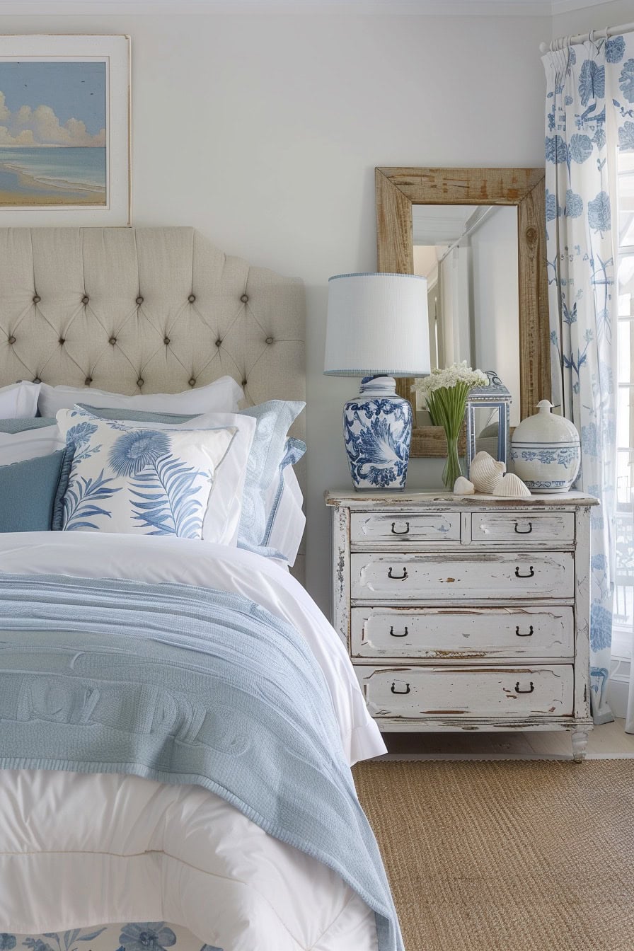 Blue and White Coastal Bedroom: Timeless Coastal Tranquility in Coastal ...