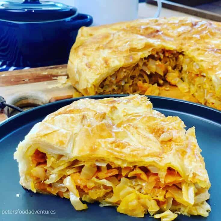 Baked savory vegetable pot pie with flaky crust and hearty filling.