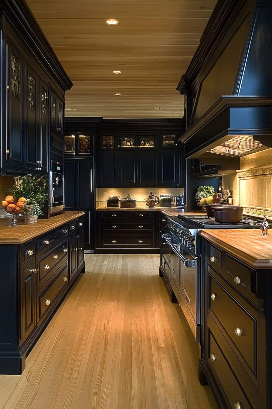 The Timeless Appeal Of Black Kitchens With Wood Accents | The Olive ...