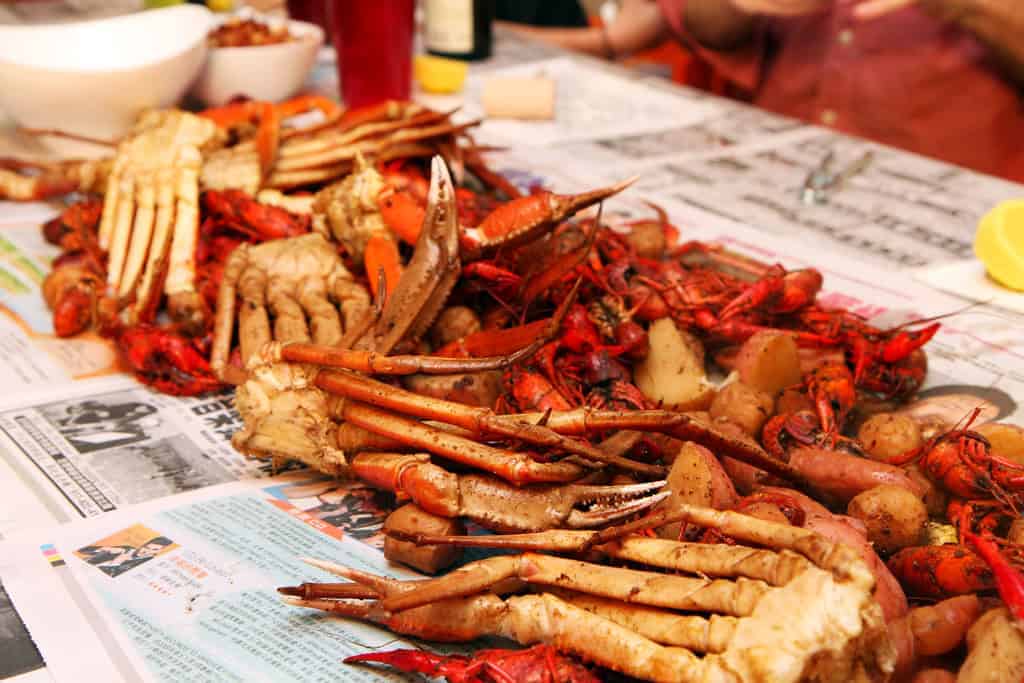 Fresh seafood feast with lobster, crawfish, crab, and potatoes at The Olive Branch Nest.