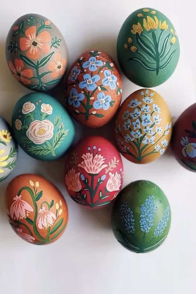 Brightly decorated Easter eggs with floral patterns for spring celebration.