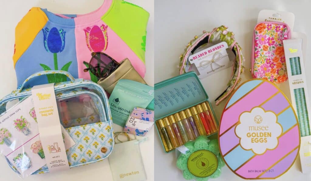 Spring fashion items including sunglasses, jewelry, and accessories