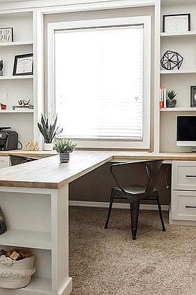 Elegant built-in window shelves with decor for a modern room transformation.