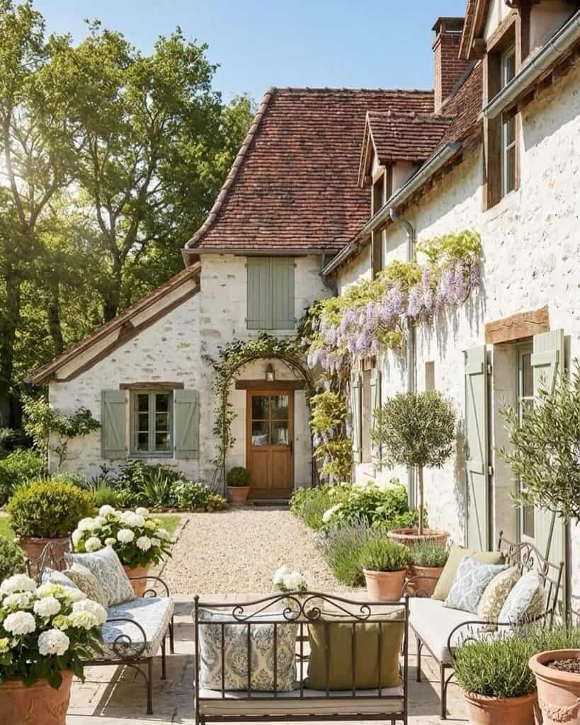 Beautiful French country house with rustic charm and lush garden.