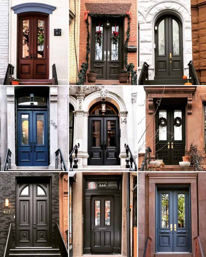 Variety of stylish front doors for homes, featuring classic and modern designs.