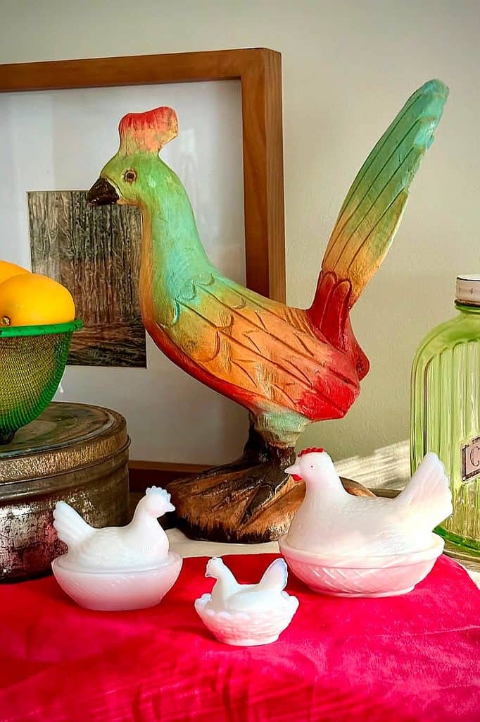 Decorative chicken and duck figurines for home decor and styling.